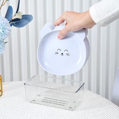 Yousheng Snack Plate Cute Bear Pattern Easy To Clean Stackable Round Edges Multipurpose Plastic Space Saving Fruit Dish Kitchen Tableware