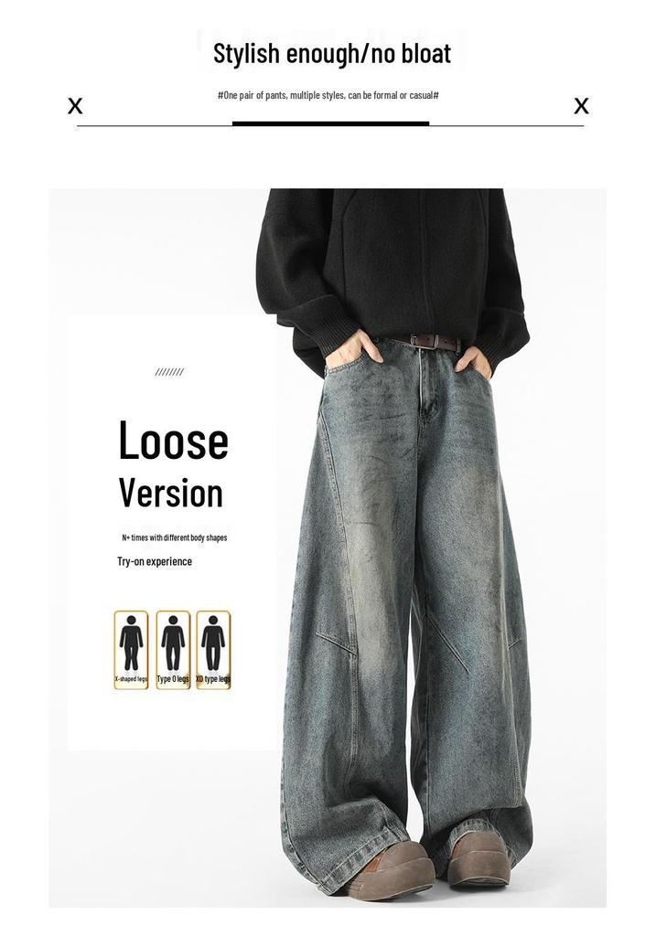 Men's Retro Washed Slim Bootcut Jeans for Spring and Autumn - Unisex Wide Leg Pants