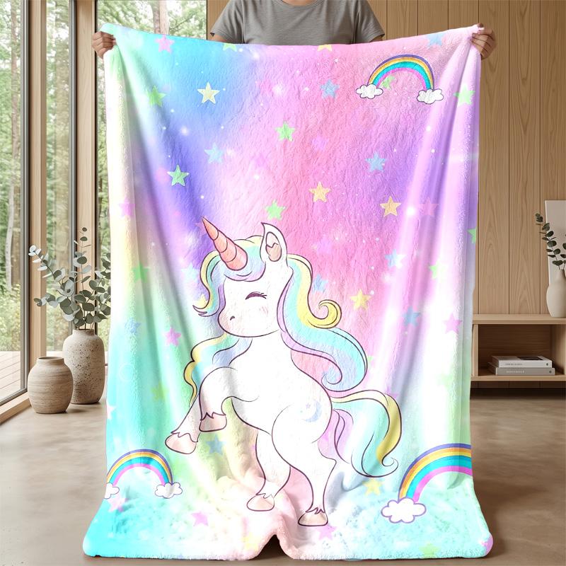 Cute Unicorn Art blanket Personalized Name Flannel Blanket Soft Cozy Plush Throw for Sofa Bed Lightweight Home Decor