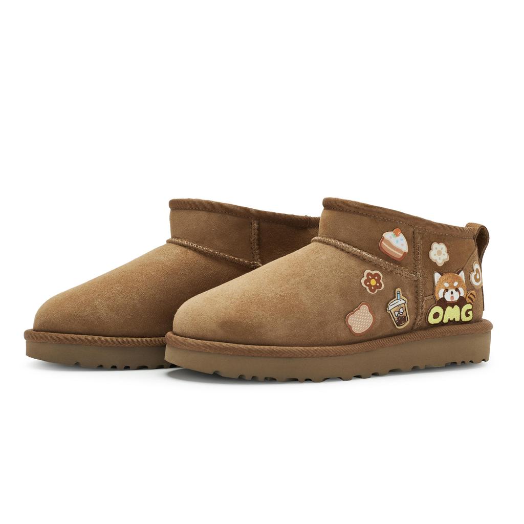 UGG CLASSIC ULTRA MINI 811 Manufacturing, Bear Dessert Shop Thermal Ankle Length Snow Boots Women's Chestnut Brown 1116109-CHE(Team80-)