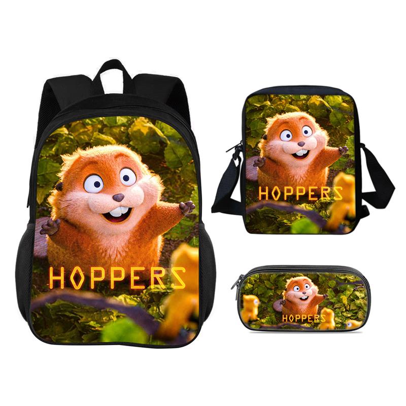 3Pcs Set Backpack Student School Shoulder Bag Pencil Bags Cartoon Movie Hoppers Travel Backpack Children Birthday Gift