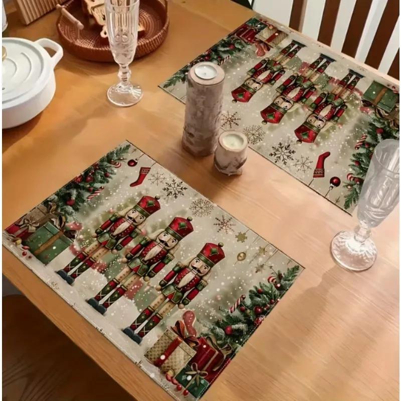 Happy Christmas Nutcracker Printed Table Mat Suitable for Family Hotel Banquets or Festival Home Decorations Placemats