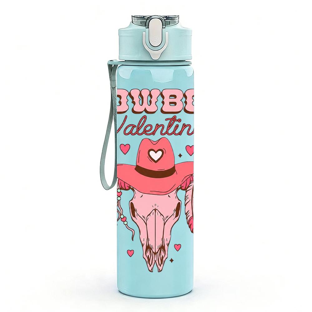 1PC Cowboy Hat Rose Valentine 750ml Color Plastic Sports Water Bottle Leakproof Flip Straw Lid Suitable for Sports Office Home Use