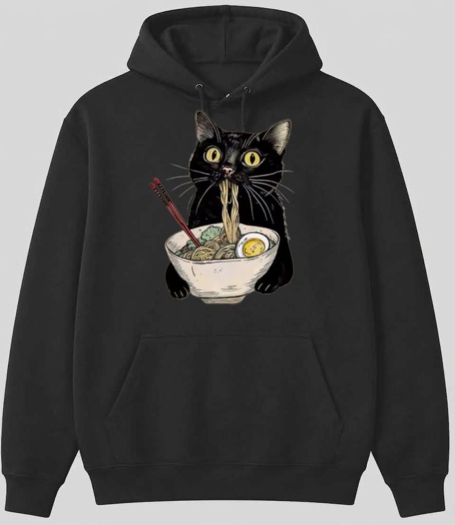 Noodle Ramen Cat Foodie Lover Black Cat Unisex Sweatshirt Hoodie