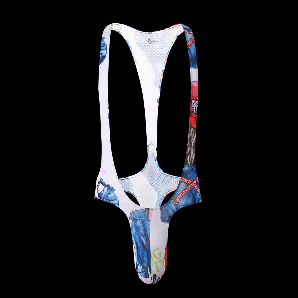 Sexy Men Print Bodysuits Men's Mesh Jockstrap Leotard Underwear Jumpsuits Wrestling Singlet Bodysuit Lingerie Men Body Shapers