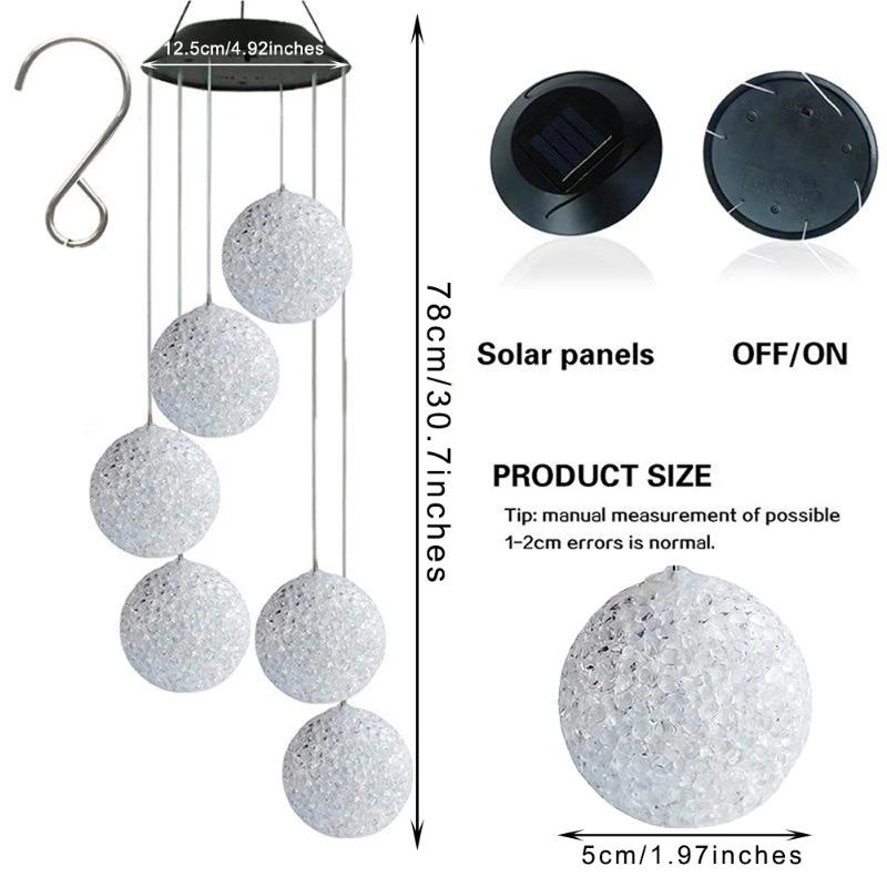 Solar Color Changing LED Crystal Ball Wind Chime Lamp Hanging Waterproof Outdoor Light Decor for Garden Yard Patio Courtyard