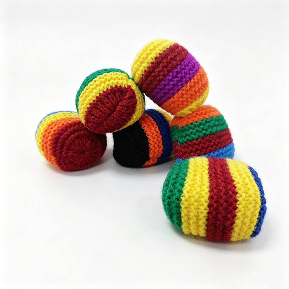 Regenbogen Handgefertigte Häkel-Hacky Sacks Weiche Langlebige Fußbälle Jonglierbälle Stressabbau Outdoor Indoor Hinterhof Party Aktivitäten