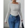 Women S Asymmetrical Neck Long Sleeve Knit Top Slim Fit Autumn Blouse