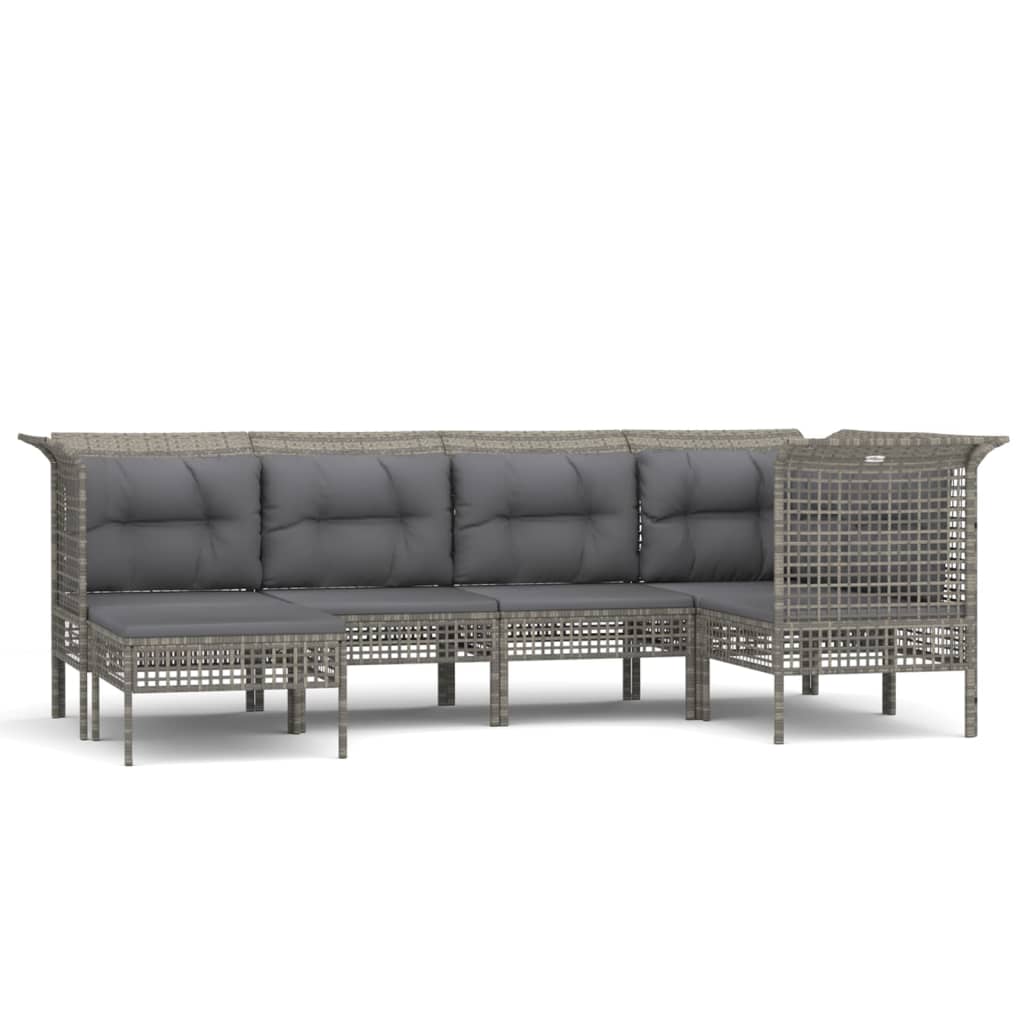 Vidaxl 6-Cz. Garden Lounge Set, Cushions, Grey, Rattan PE
