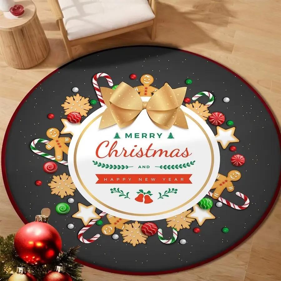 Christmas Snowflake Round Carpet for Living Room Decoration New Year Home Bedroom Large Rug Soft Non-slip Cloakroom Floor Mat