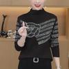 Elegant Rhinestone Half-High Collar Top for Middle-Aged Women - Autumn/Winter Fashion