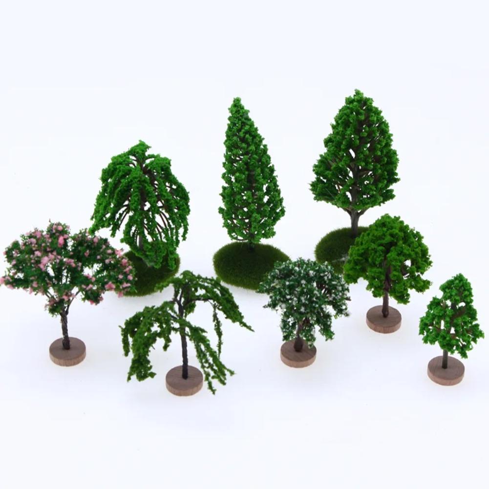 Plastic Miniature Simulated Trees for Model Train Displays and Architectural Landscapes Enhancing Overall Scene Realism