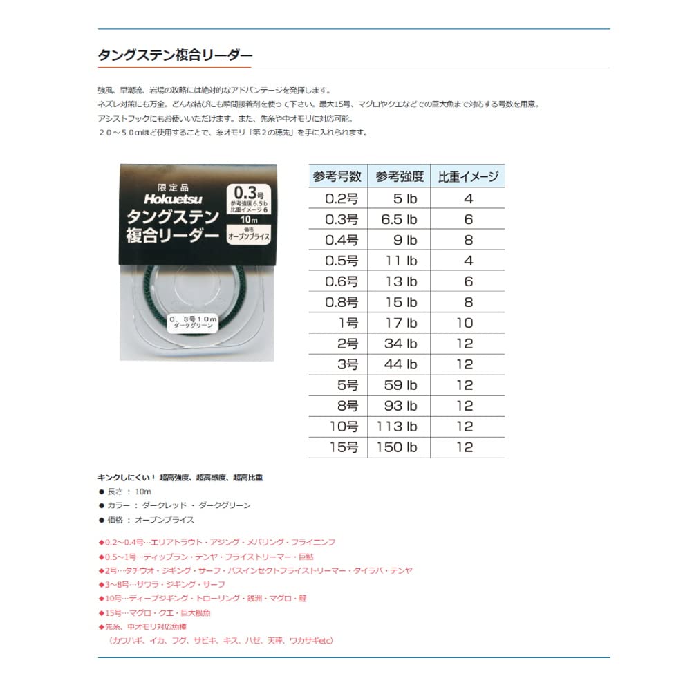 Hokuetsu Sangyo Tungsten Composite Leader 10m Size 3 Dark Green