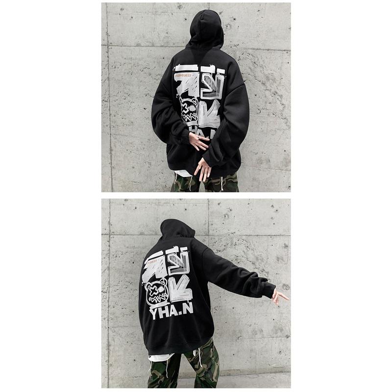 Men's Oversized Graphic Hoodie Hip Hop Style Long Sleeve Pullover Sweatshirt