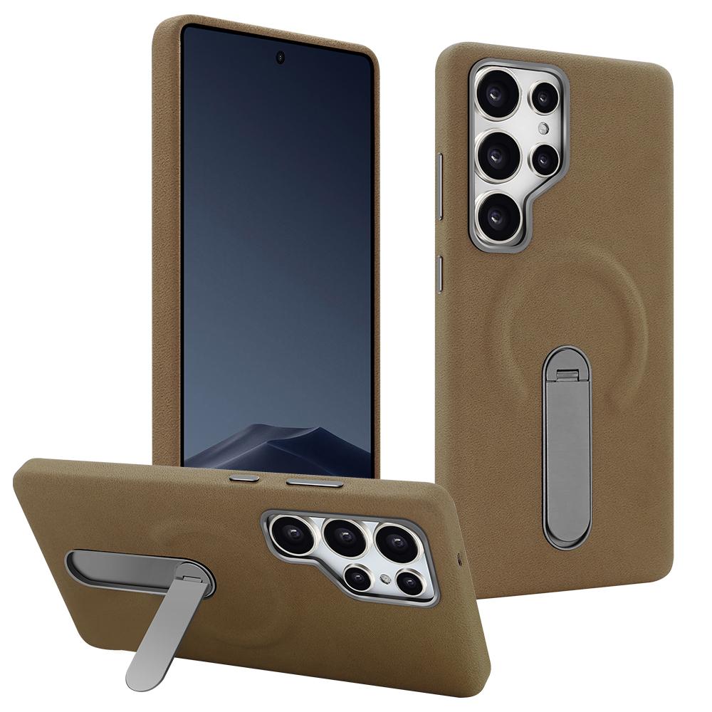 

For Samsung Galaxy S24 Ultra Magnetic Case with Kickstand Retro Jeans Texture PU+PC Phone Cover