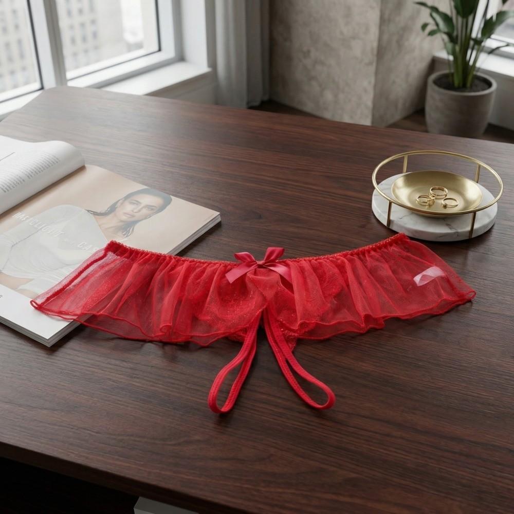 Low Waist Sheer Mesh Lace Briefs Open-crotch T-Back Panties Lace Mesh Women Thong  Home