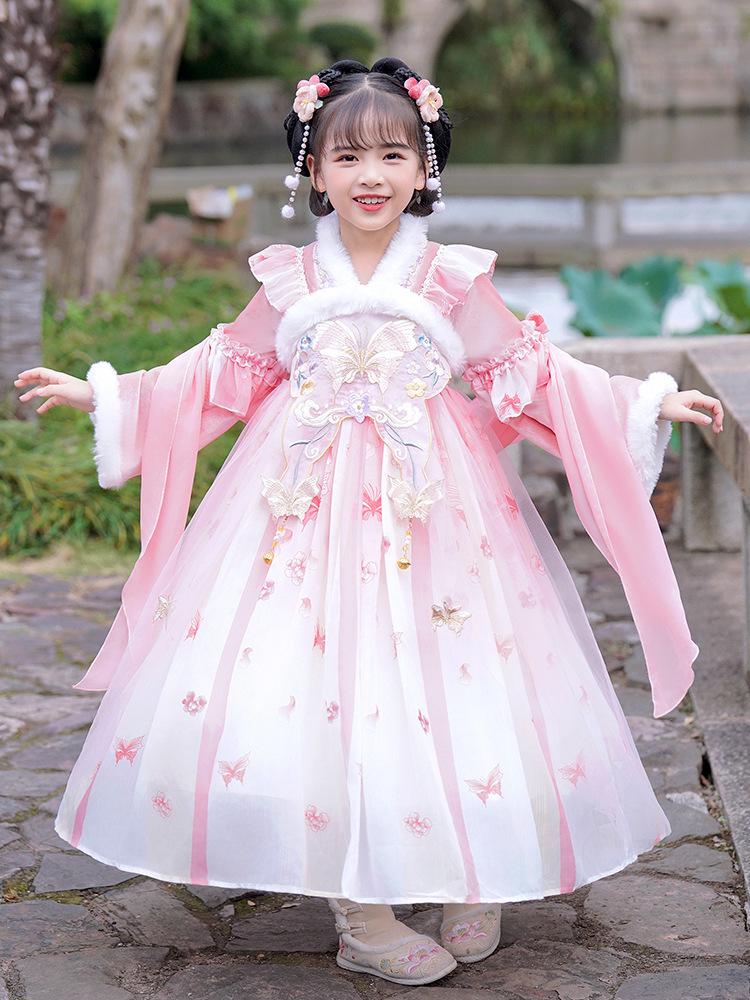 

Детский зимний ханьфу 2025: Бархатная юбка-костюм тан - Древнекитайский стиль для детей 110 cm розовый