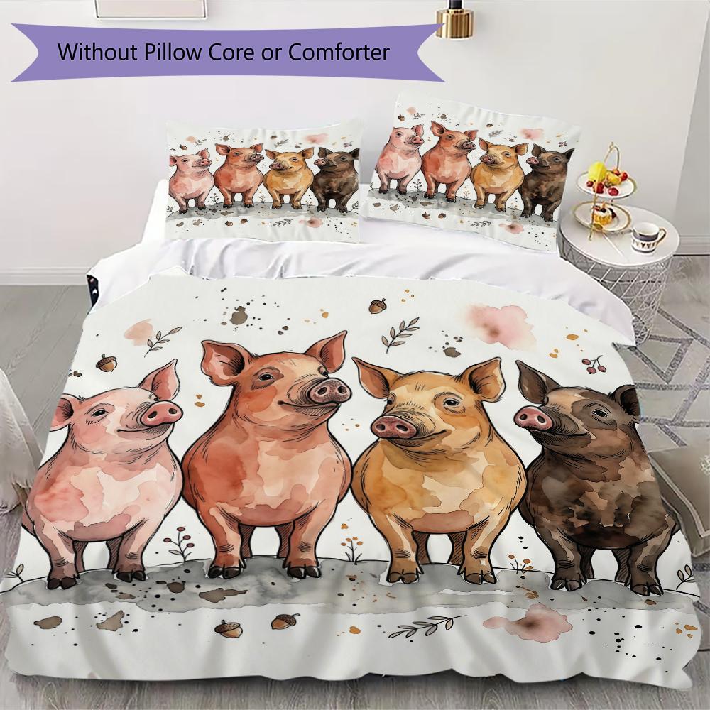 Vintage Persona Pig Pattern Bedding uilt Set uilt Cover Pillowcase Home Decoration Birthday Gift (1 * duvet cover + 2 * pillowcase without core)