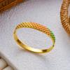 Fashion Geometric Zircon Stainless Steel Cuff Bracelets Set for Women Vintage Wave Enamel Bangle Party Jewelry Gift
