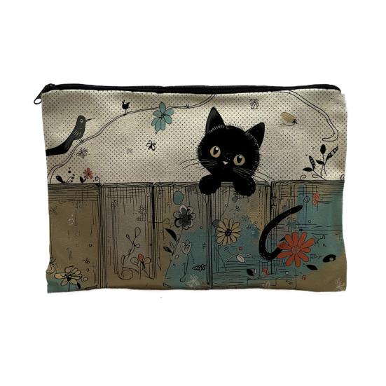 Yangyizhi Borsa portaoggetti con stampa di gatti, con cerniera liscia, astuccio multifunzione in poliestere ispessito, borsa da toilette da viaggio