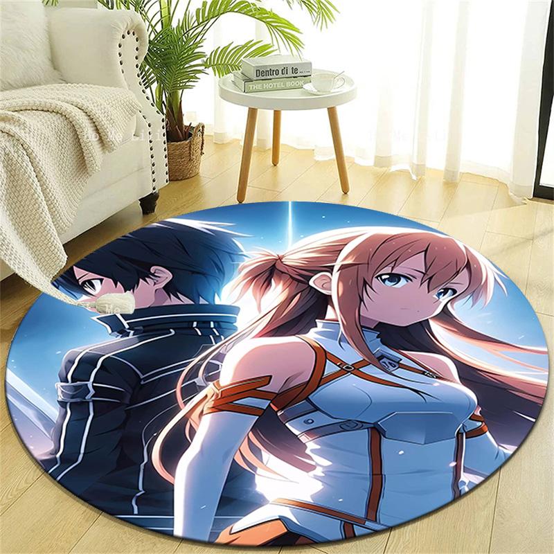 1pc Sword Art Online1 Design Printed Area Round Carpet for Bedroom Living Room Home Decor Rugs Mat Non Slip Mat Rug for Bedside