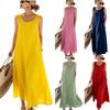 Sleeveless Loose Fit Maxi Dress for Women Casual Round Neck Solid Long Sundress with Pockets Lightweight Summer Wear