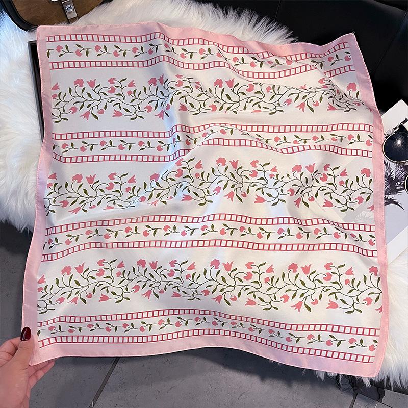 New 71 * 71cm Korean Version Small Square Scarf Women's Silk Scarf Spring and Summer Thin Sunscreen Scarf Neck Protection Bag Headband Versatile