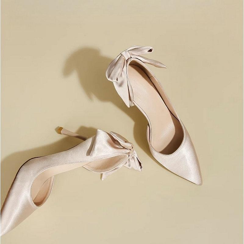 Fashion French High Heels, Women'S Thin Heels, Satin Engagement Shoes, High-End Feel, Xiuhe Wedding Dress, Two Pairs To Wear