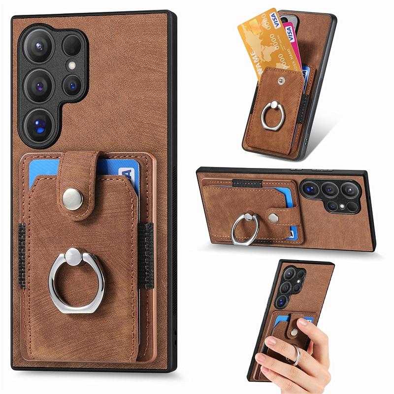 Luxury Leather Car Magnetic Wallet Case for Samsung Galaxy S25 S24 S23 S22 S21 Ultra + Plus FE Funda Ring Stand Cards Slot Cover