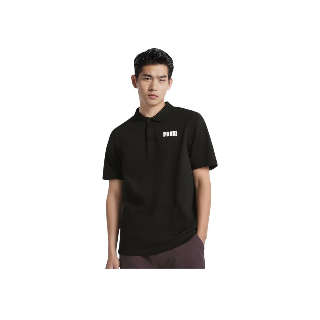Puma Logo Buchstaben Print Kurzarm Poloshirt Herren Poloshirts Schwarz 848736-01