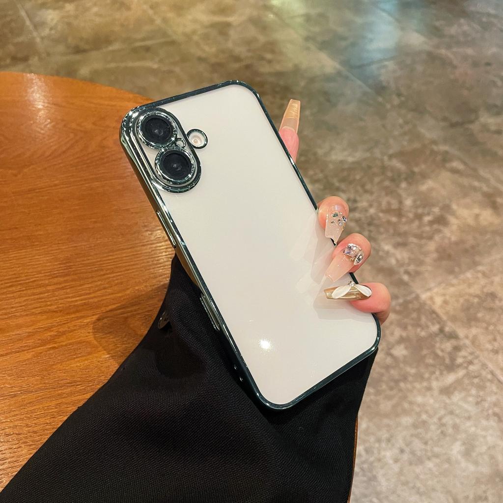 Full Lens Protection Case for iPhone 16 15 14 13 12 11 Pro Max Case Luxury Plating Transparent Silicone Soft Cover for 16 ProMax