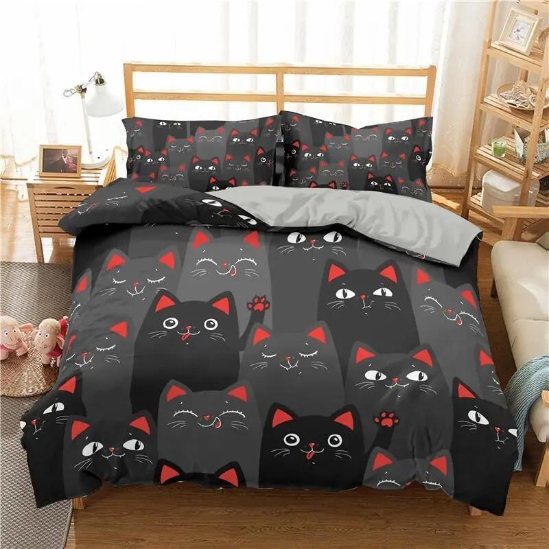 Cat Duvet Cover Cute Kitten Pet Bedding Set Full Queen For Boys Girls Lovely Funny Cats Animal Comforter Cover With 2 Pillowcase