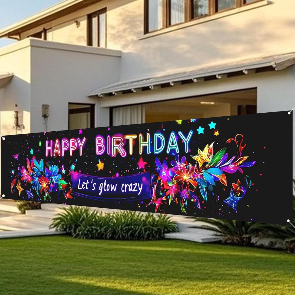 Nuxovilar Happy Birthday Yard Banner - 78.7x17.7 Inch Brick Wall with Colorful String Lights,Happy Birthday Yard Design, Outdoor/Indoor Giant