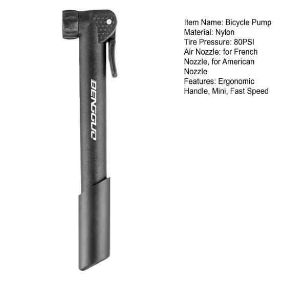 Mâner ergonomic Duză de aer compatibilă înaltă Pompă pentru biciclete cu suport de instalare 80PSI Mini umflator de anvelope pentru biciclete de înaltă presiune Accesorii pentru biciclete