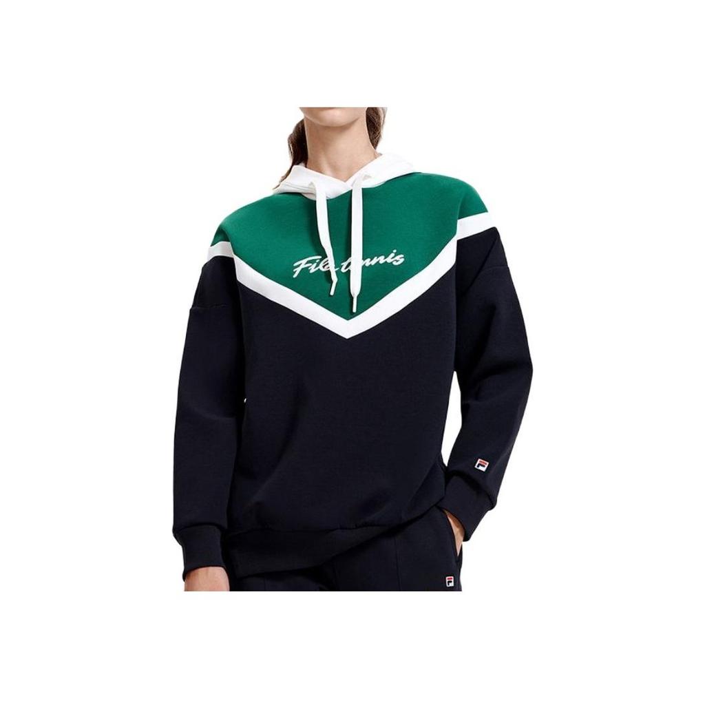 Fila Tennis Series Hooded Color Block Letter Vintage American Sweatshirt Women Sweatshirt Royal-Blue A11W310202F-NV