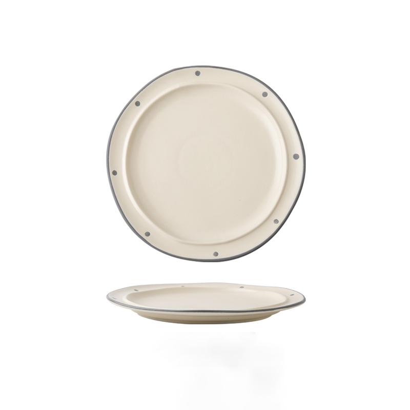 

Керамические тарелки с цветным горошком подглазурной росписи, винтажные, неправильной формы, блюдо для стейка и спагетти, большая вместимость, глубокая обеденная тарелка 21.5cm