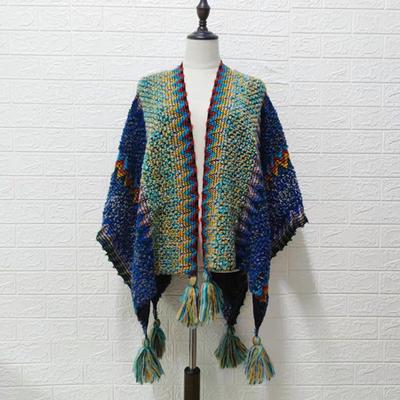Winter Capes Striped Ethnic Style Knitting Chic High Elasticity Bohemian for Shopping