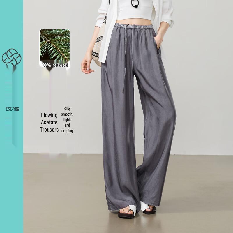 ESE-Y Women s 100% Acetate Draped Wide-Leg Straight Pants 26 серый