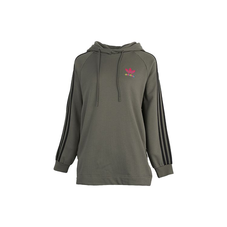 Adidas Originals Trefoil Sweat Hoody American Striped Vintage Hoodie Women Hoodies Heritage-Green GV2930 34