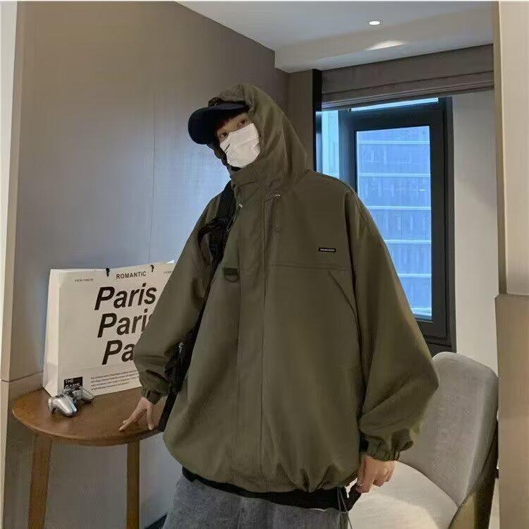 Men's Trendy Outdoor Hooded Windbreaker: Functional Loose-Fit Jacket for Spring, Autumn, Winter