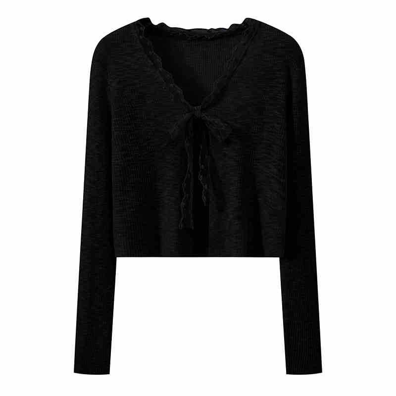 Women's Clothing, Summer New Sweet and Lazy Lace Straps Knitted Cardigan Women's Short Long-sleeved Top