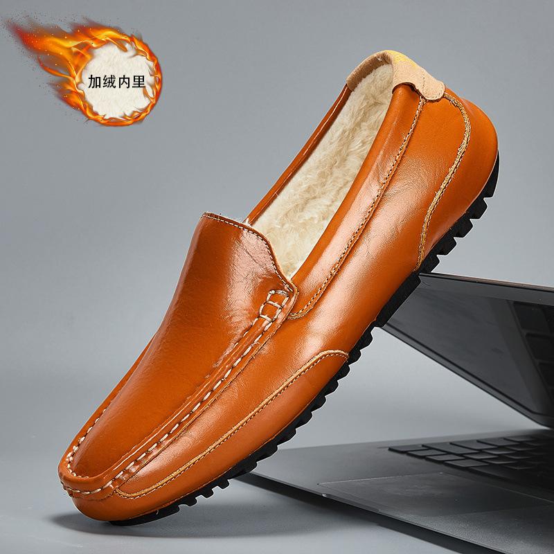 Spring men's casual shoes soft-soled leather lazy large-size Doudou shoes one-pedal driving leather shoes
