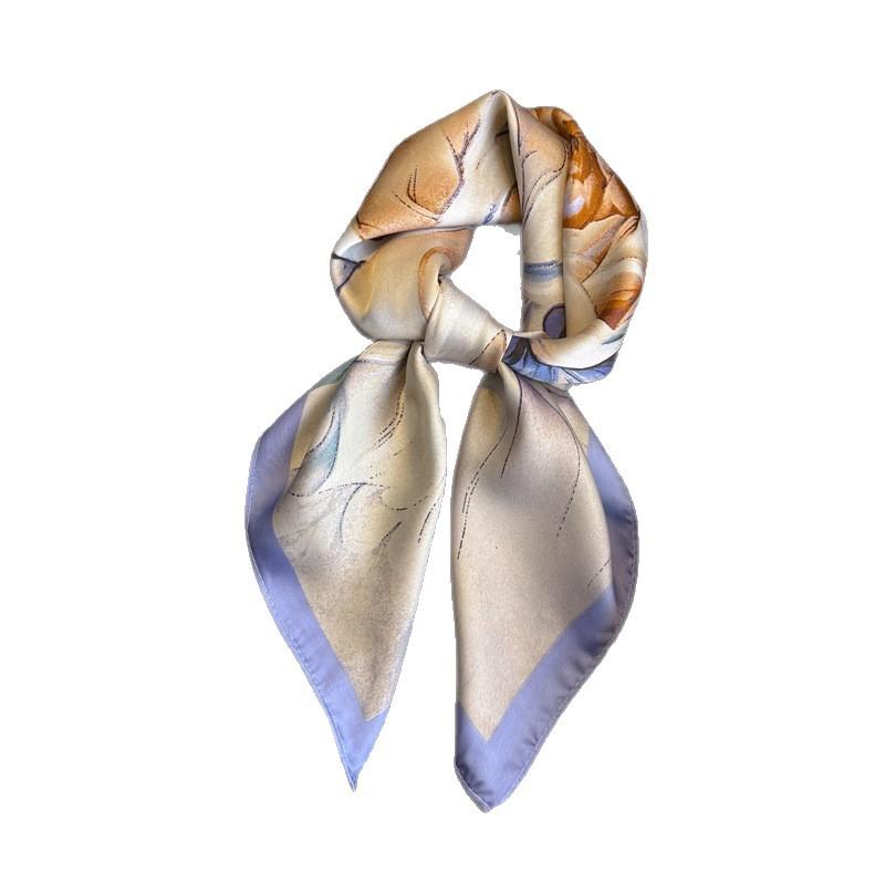 National Style Flower Simulation Silk Printing Women's Silk Scarf Square Scarf Premium Shawl Sunscreen Neck Scarf Headscarf Scarf