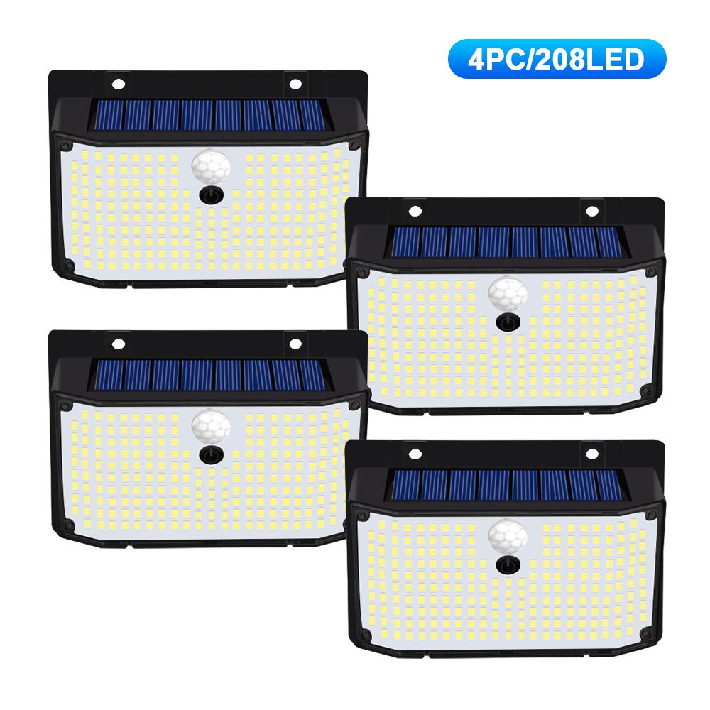 138 LED Solar Light Outdoor 4PCS Solar Wall Lamp Human Body Sensor 3 Mode Waterproof Garden Decor Street Lights Sunlight Powered