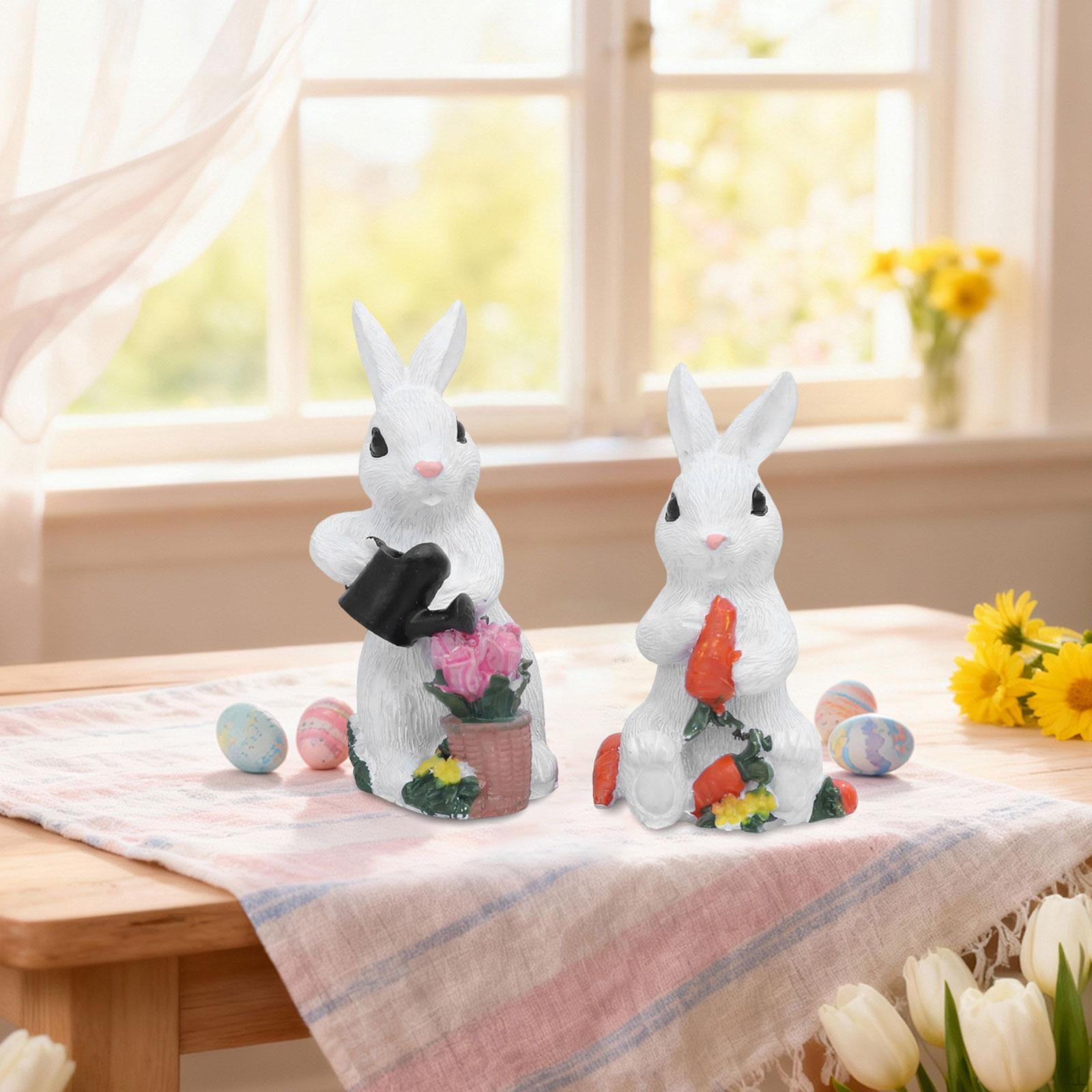 

2x Easter Bunny Figurine Decor Spring for Balcony Table Party Supplies