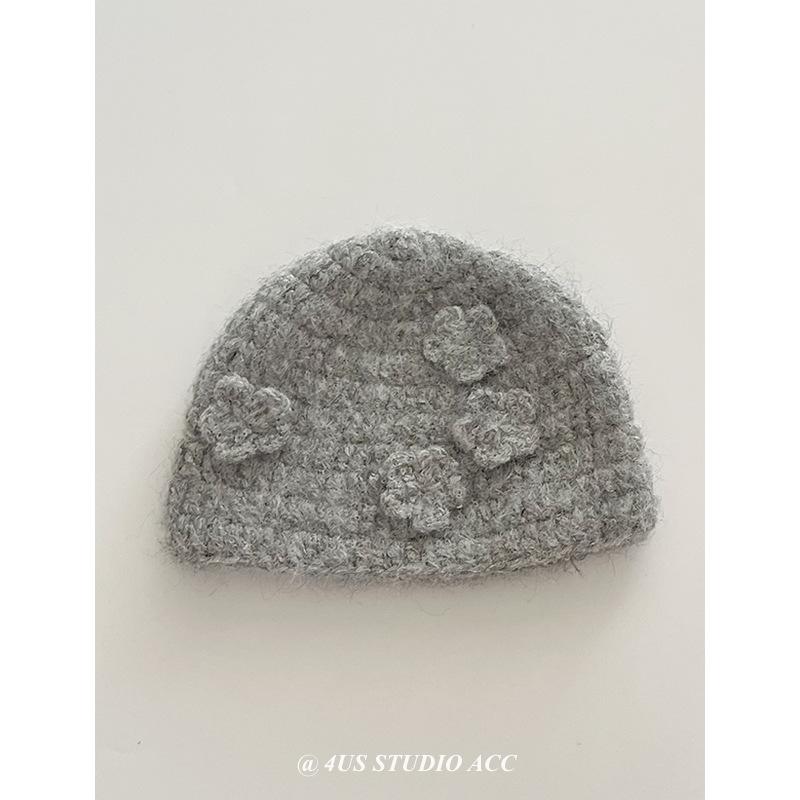 Căciulă Tricotată cu Flori Copii Designer de Nișă Sezon Șapcă de Lână Croșetată Manual Protecție Urechi Căciulă pentru Frig Modă