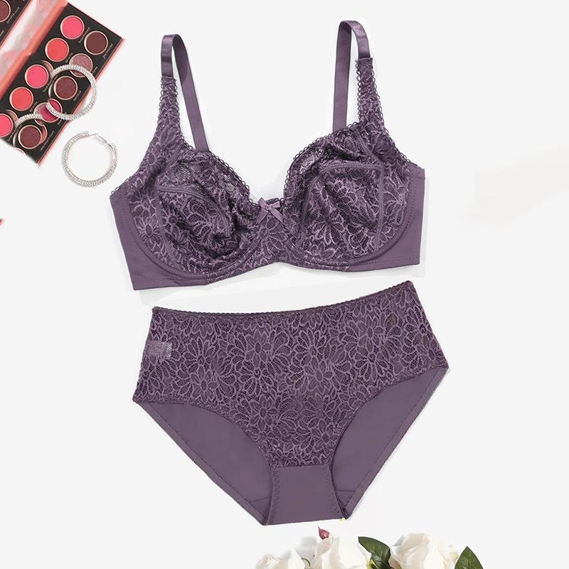 Dámská podprsenková souprava plus size Sexy krajkové stahovací spodní prádlo Čistá touha Průsvitné kalhotky