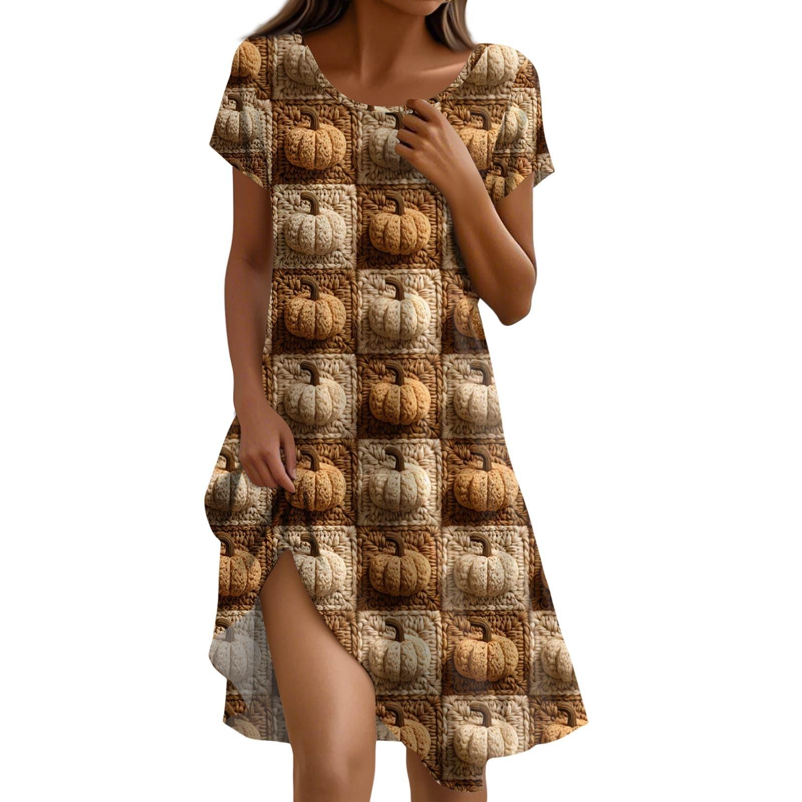 

Платье с коротким рукавом для женщин, повседневное, свободного кроя, летний сарафан, платье с принтом и карманами M