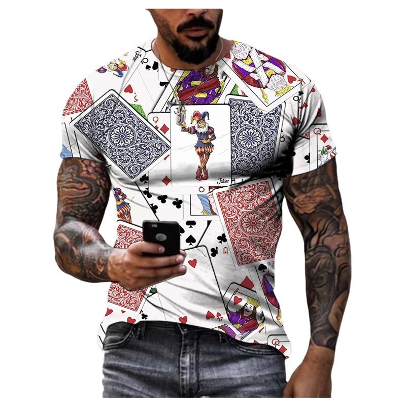 Playing Cards 3D Printing Summer Men's Personality T-Shirt Shirt Hip Hop Trend Large Size Short Sleeve Casual Fashion Sports Top