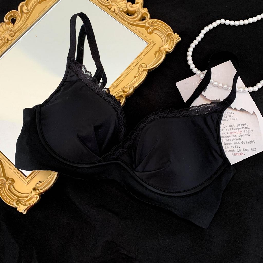 Pure Desire Large Size Underwear Women's Big Breasts Gather Deep V Sexy Fat Mm Bra Lace Satin New No Steel Ring